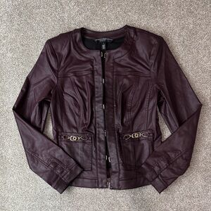WHBM Coated stylist jacket black cherry 4 faux leather